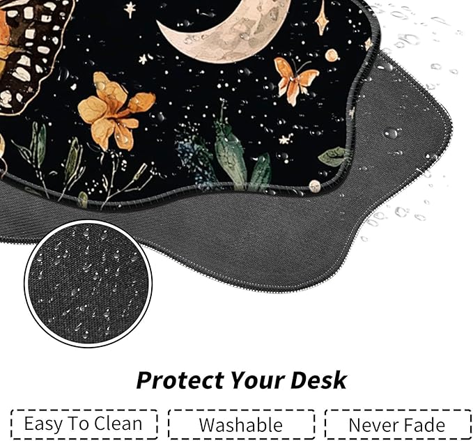 Stars Moons and Butterfly Desk Mat Mouse Pad 35.4X15.7 XL Extended Mousepad Huge Mouse Pads with Stitched Edges Desk Pad for Work Game Office Home