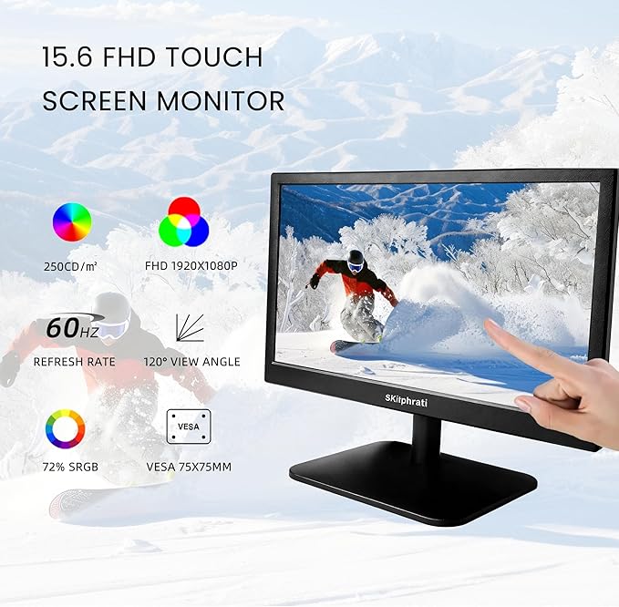 15 inch 1920x1080 Touchscreen Monitor 10-Point Multi Touch Screen with HDMI VGA 60Hz 16:9 Aspect Ratio VESA Secondary Monitor for PC Computer Windows Ras Pi