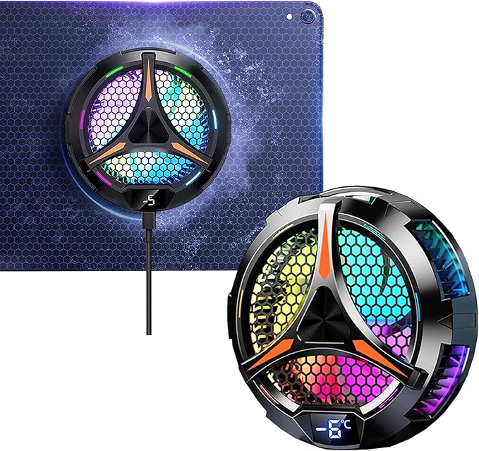 iPad Cooler zooparty Magnetic Tablet Cooler for ipad/Surface pro/Samsung Tab/Steam DeckMagsafe CompatibleIpad Cooling Fan with Temperature Display for Mobile GamingTiktok Live Streaming Black