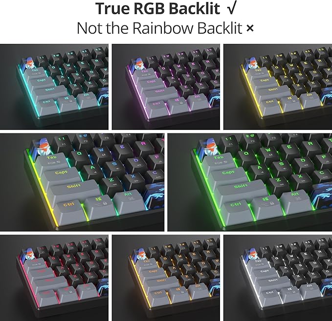 60% Mechanical Keyboard Grey and Black Compact 60 Percent Gaming Keyboard RGB Backlit 61 Keys Mini Keyboard USB Wired Office Keyboard for Windows Mac Laptop PC (61 Dark/Red Switches)
