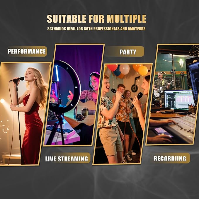 Professional Dynamic Microphone for Singing Karaoke Microphone with 16ft XLR to 1/4'' Audio Cable Vocal Handheld Mic for Podcast Mixer Amplifier PA System