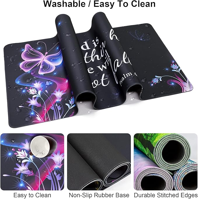 Keyboard Wrist Rest + Mouse Pad with Wrist Support + Desk Mat + Coaster 4 in 1 SetDesk Matt for DesktopCute Large Gaming Ergonomic Mousepad for Computer Laptop Office Home Decor-Purple Butterfly