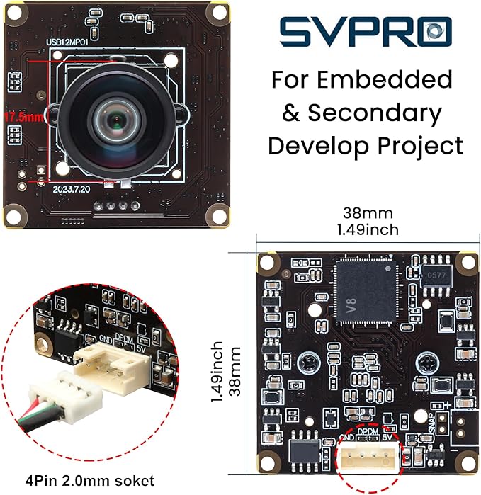 SVPRO 12MP USB Camera Module 4K 30fps Lightburn Camera 1080P 120fps High Speed with M12 Manual Focus Lens IMX577 Wide Angle PC Cam for Raspberry PiLinuxWindowsAndroidMac OS