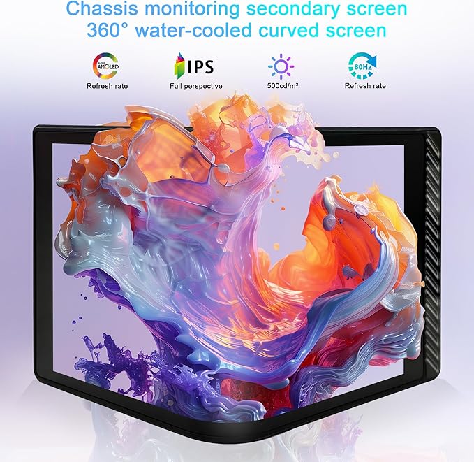 Portable Water Cooling Curved Screen Monitor 6.5 inch 2K 2560×1440 IPS with Magnic Stand External Computer Laptop OLED Monitor for PC Laptop Desktop (Black)