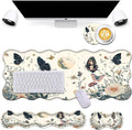 Bxgolkgd Desk Mat SetMouse Pad with Keyboard Wrist Rest &amp Mouse Wrist RestWave-Shaped DesignNon-Slip Rubber BaseErgonomic Desk Mat for HomeOfficeGamingFlower Butterfly