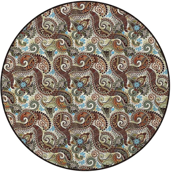 Multicolor Round Office Chair Mats Home Rolling Gaming Chair Mat Teardrop with a Curved Tip Motif in a Colorful Gaming Chair Mat Under Computer Desk Paisley Diameter 48 in