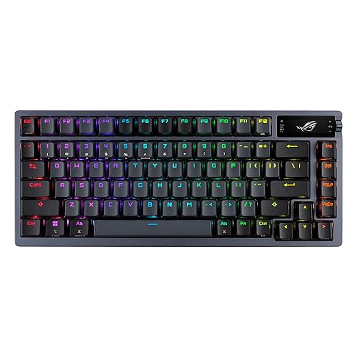 ASUS ROG Azoth Wireless Mechanical Gaming Keyboard – 75% TKL Tri-Mode Connectivity Hot Swappable Pre-lubed ROG NX Storm Clicky Switches PBT Keycaps RGB OLED Display PC/Mac Support - Black