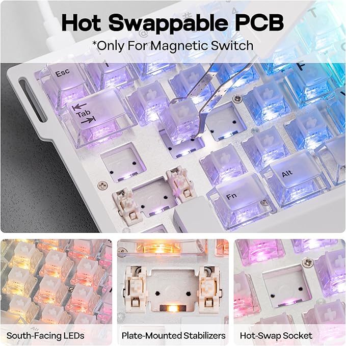 MechLands AJAZZ AK029 One Handed Gaming Keyboard 8Khz Polling 29 Keys Rapid Fast Wired Keyboard SOCD &amp DKS Magnetic Switch Adjustable Actuation RGB Backlits Aluminum Plate (White Transparen