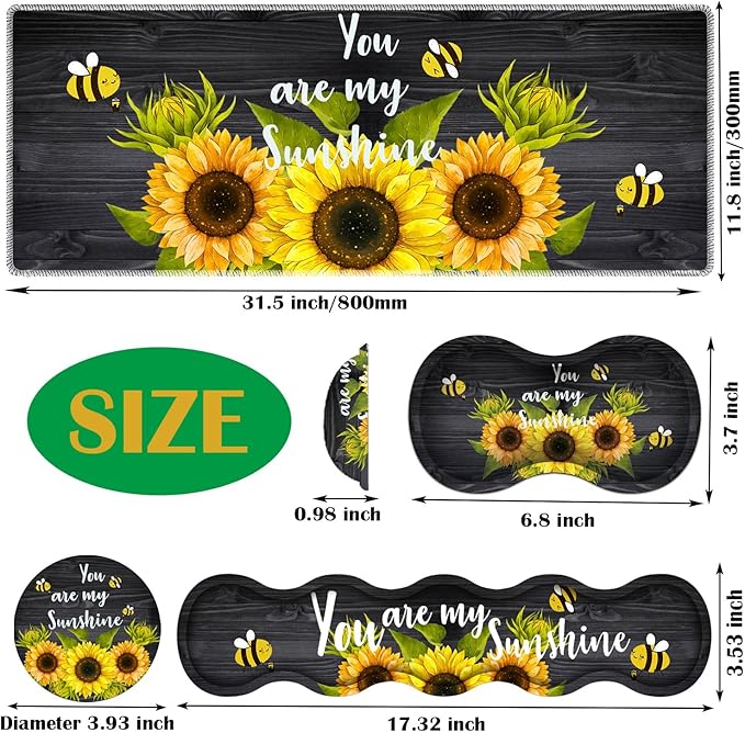 4 in 1 Mouse Pad Combo Large Gaming Mouse Pad + Keyboard Wrist Support + Mouse Wrist Rest + Coaster Table Pad with Stitched Edge Ergonomic Wrist Pad Set Sunflower You are My Sunshine