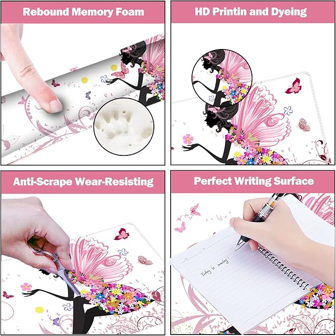 ARTSO Extended Gaming Mouse Pad Set Keyboard Wrist Rest Support Pad + Wrist Cushion + XXL Large Mouse Pad + Coaster Stitched Edge Non-Slip Memory Foam Desk Mat Pink Butterfly Girl