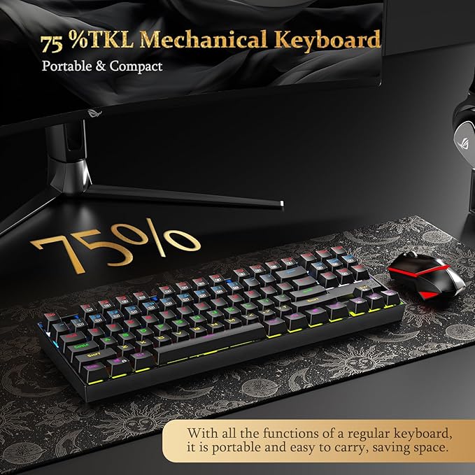 Redragon K552P Mechanical Gaming Keyboard TKL with 18 Backlight Modes Hot-Swappable Red Switches 87-Key Compact Ergonomic Design N-Key Rollover &amp Software Programmable Macro - RGB Black