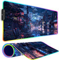 RGB Gaming Mouse Pad Large Mousepad with Led Light Gaming Accessories Keyboard Pad for Desk Non-Slip Rubber Base Big Mouse Mat for Gamer 31.5 X 11.8 Inch Japanese Streets