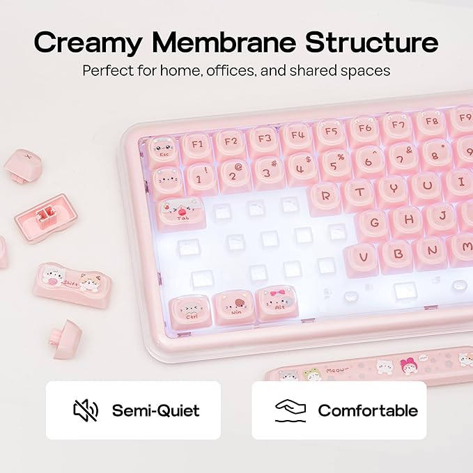 MechLands X Maorbeng X100 PRO Membrane Gaming Keyboard with Number Pad RGB Backlits Wireless Computer Keyboard with 5000mAh Battery BT/2.4G/USB-C Wired 96% Layout for Windows/Mac/PC (Pink)
