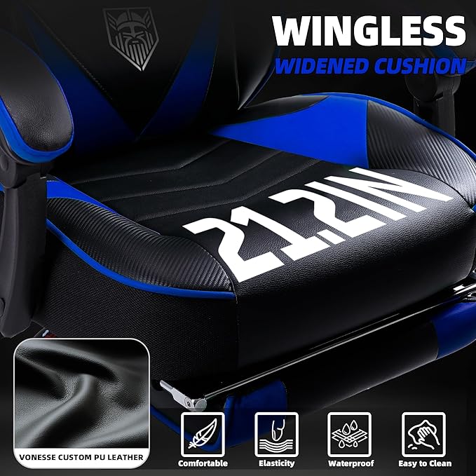 Vonesse Gaming Chair High Back Gaming Chair with Footrest and Massage Gaming Chairs for Adults with Pocket Spring Cushion Big and Tall Reclining Computer Chair with Lumbar Support (Blue/Black)