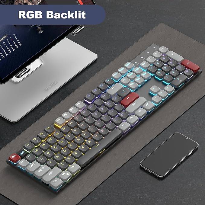 MageGee Wireless Mechanical Keyboard Moon104 RGB Backlight Triple Mode 2.4GHz/BT/USB-C Wired Office Keyboard for Computer/Desktop/PC/Laptop/Surface/Smart TV and Windows 10/8/ 7