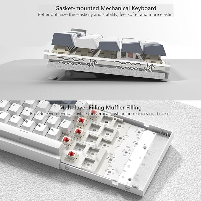 Womier VK66 PRO 60% Gaming Keyboard Wired QMK/VIA Creamy Mechanical Keyboard Hot Swappable Gasket Mount RGB Key Board &amp Translucent Keycaps (White)
