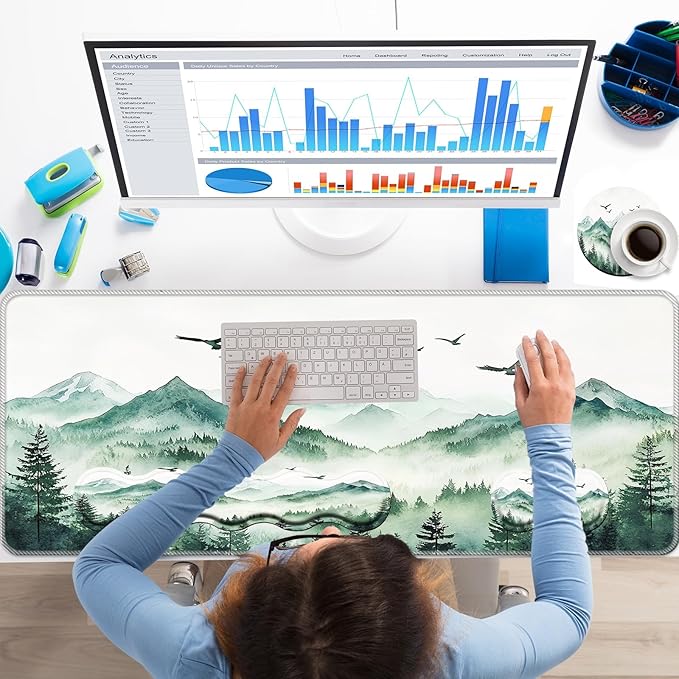 Keyboard Wrist Rest+Mouse Wrist Pad+Desk Pad SetMemory Foam Ergonomic Easy Typing Pain Relief for Computer Laptop Office Home - Misty Forest
