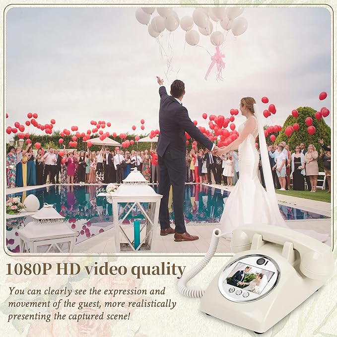 Video Guest Book Audio Guest Book Wedding Phone Record Preserve Your Special Occasions Leave a Message for Wedding Bridal Shower Baby Shower Birthday Graduations Anniversary (Beige)