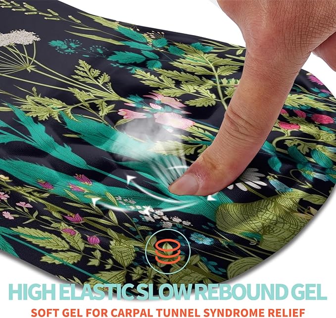 Ergonomic Mouse Pad Wrist Support with Memory Foam Massage Bulge Carpal Tunnel Pain Relief Mousepad Wrist Rest for Mouse(12x8 inch Midnight Floral)