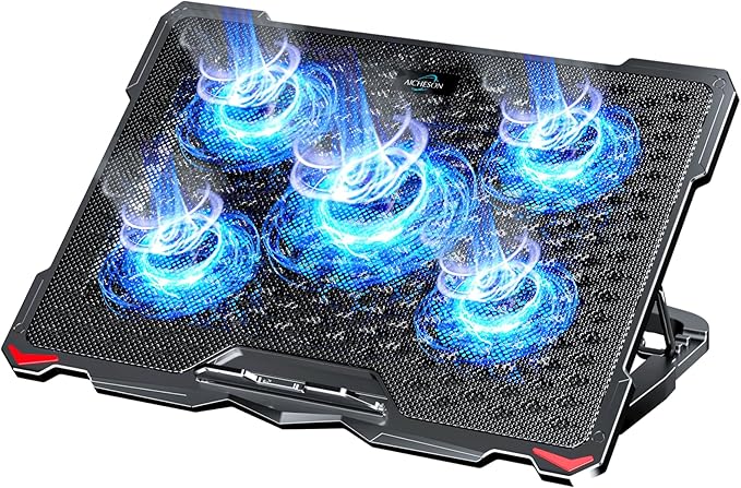 AICHESON Laptop Cooling Pad 5 Fans Up to 17.3 Inch Heavy Notebook Cooler Blue LED Lights 2 USB Ports S035 Blue-5fans
