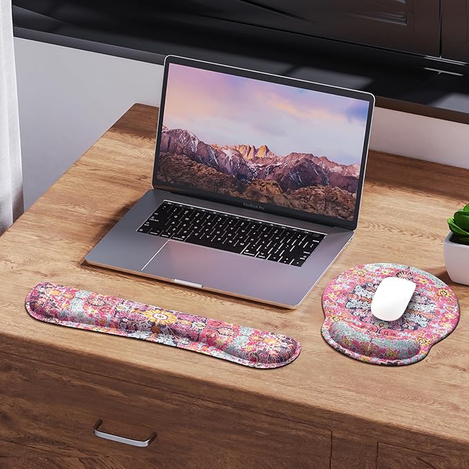 iLeadon Mouse Pad with Wrist Rest Set Ergonomic Mouse Pad with Non-Slip Base for Computer Home Easy Typing &amp Pain Relief Mouse Pad Wrist Support Boho