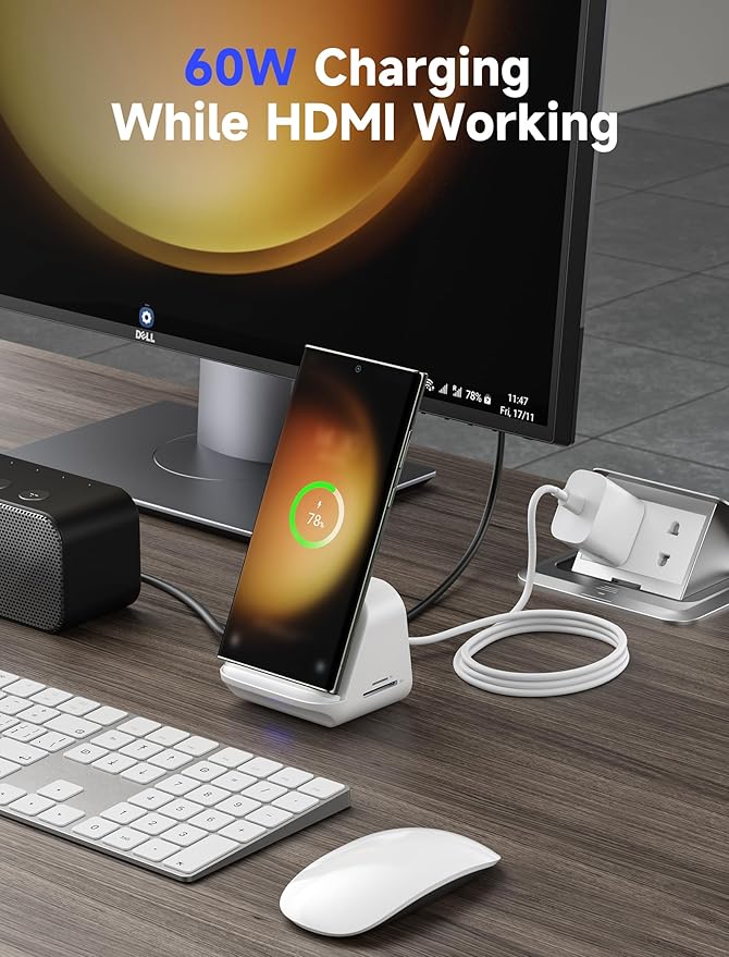 JSAUX USB C Docking Station Stand for Samsung Dex 8-in-1 Multiport Hub with Phone Stand 4K HDMI USB 3.0 5Gbps SD/TF Card Slots60W PD Compatible with Samsung S24 Pixel 8/8 Pro iPhone 15 Series