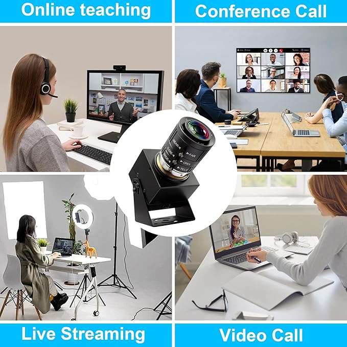 12mp USB Camera Variable Focus Webcam for Computer 1080P 120fps Manual Zoom Lightburn Camera High Speed 3.6-10mm 3X Zoom USB2.0 PC Cam Varifocal USB Security Webcamera for Video Conference