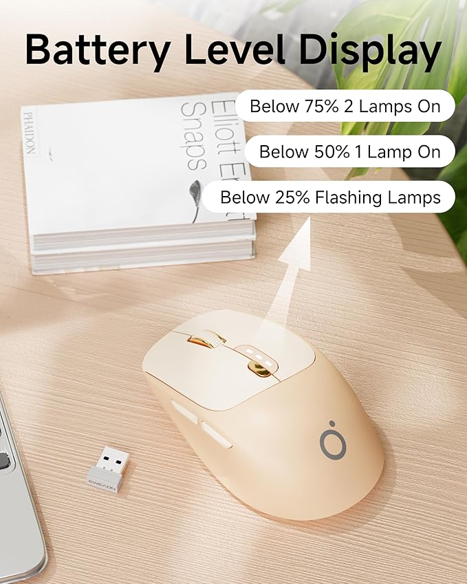 EWEADN Q5 Wireless Mouse Bluetooth &amp 2.4G Quiet Computer Mouses with Battery Level Display 1600 DPI Ergonomic Office Mouse 6 Button Portable Cute Computer Mouse for Laptop/PC/Mac - Pink