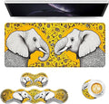 Keyboard Mouse Pad Set Extended Gaming Mouse Pad+Ergonomics Keyboard Wrist Rest Support Memory Foam Easy Typing Pain Relief 4Pcs XL Ultra Thick Desk MatElephants Sunflower Field