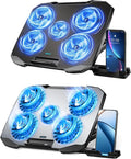 Laptop Cooling PadLaptop Fan Cooler with 5 Quiet Fans for 12-15.6 InchLaptop Cooling Stand with 5 Height Adjustable2 USB Ports Phone Stand (Black &amp Silver)