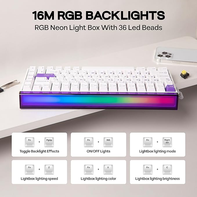 MechLands Aula Hero84 HE Wired Magnetic Gaming Keyboard Rapid Hall Effect Keyboard with 0.01mm Adjustable Actuation 8kHz Polling 5-Layer Sound Dampening RGB Lightbox &amp Backlit (White Purple)