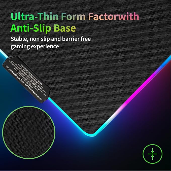 RGB Glass Mouse Pad for Gaming Professional Esport Ultra Smooth Mouse Mat Dimmable Border Lighting Color Mousepad with Stable Rubber Base Speed Control for Games and Office (Blue 13.8 x 10.2)