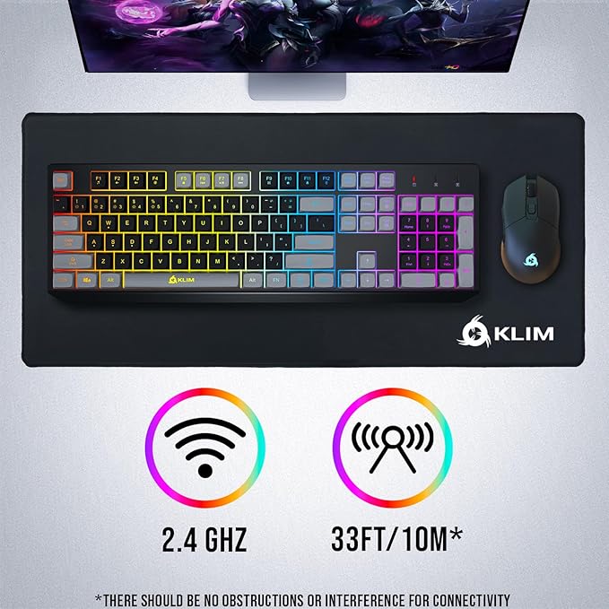 KLIM Chroma Wireless Keyboard – RGB Backlit Gaming Rechargeable Battery PC Keyboard Durable &amp Water-Resistant Compatible with PS4 PS5 &amp Mac - Black