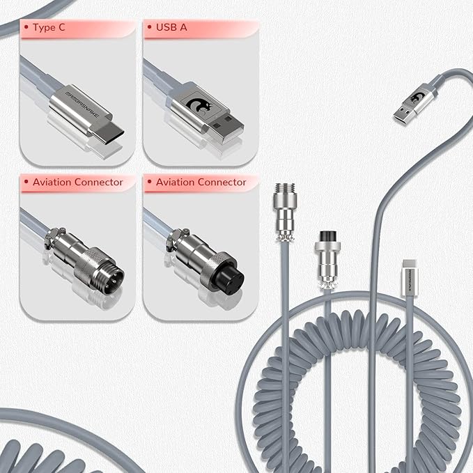Magic-Refiner AK873 Gaming KeyboardRainbow Led BacklitHot-Swappable Linear Red SwitchPBT Keycap75% TKL LayoutErgonomic Mechanical Keyboard with Custom Coiled USB/Type-C Aviation Cable(White Grey)