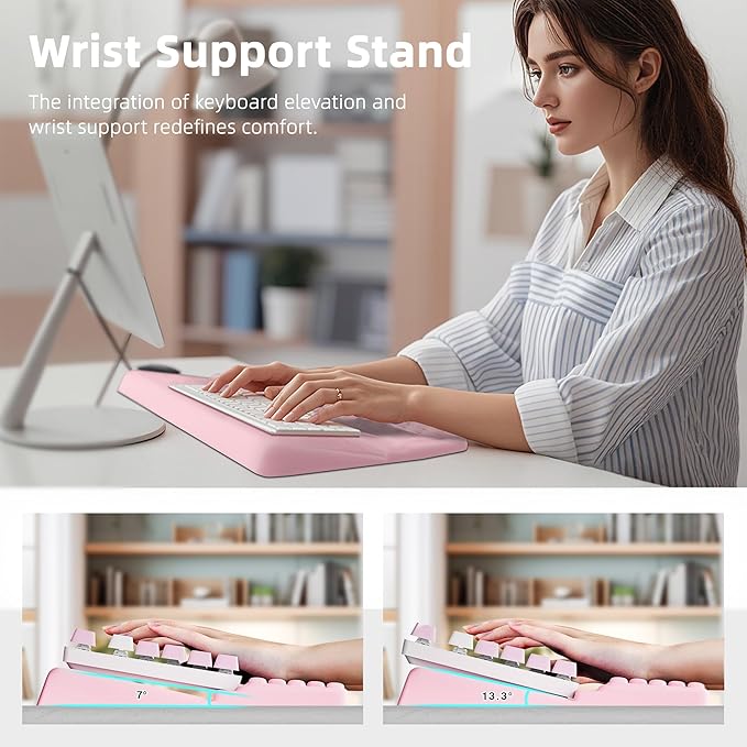 Ospelelf Keyboard Wrist Rest Pad Comfy Ergonomic Keyboard Stand Riser Holder Computer Wrist Support Cushion forTyping Light Pink