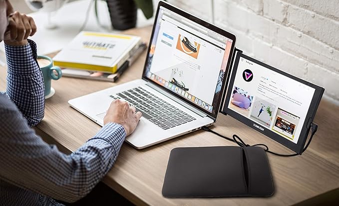 SideTrak Slide Portable Monitor 12.5 Screen with Carrying Case - Attaches to Your Laptop for Easy Travel - Efficient USB Power - Fits Mac and PC 13-17 Laptops - Full HD IPS Display (Patent Pending)