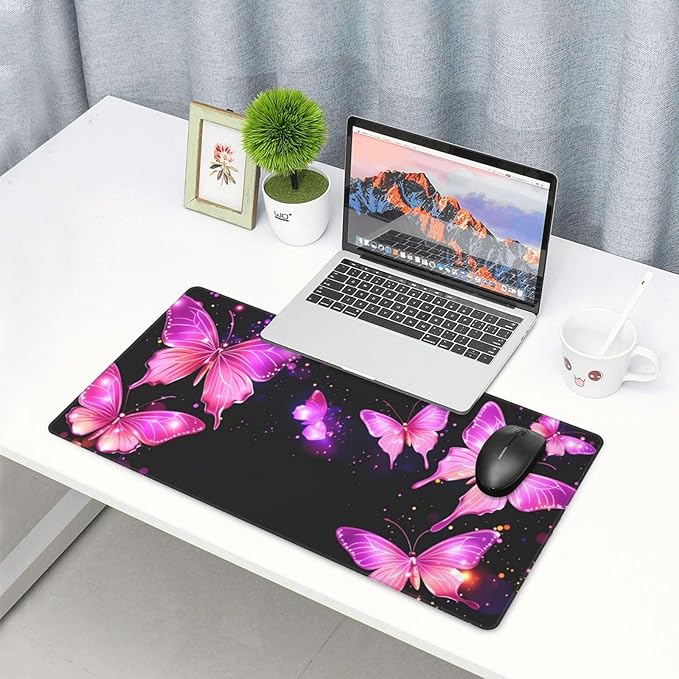 Purple Butterfly Desk Cover MatExtended Large Mouse PadComputer Laptop Mat Desk Decor for Office Game Home 30x16 Inch