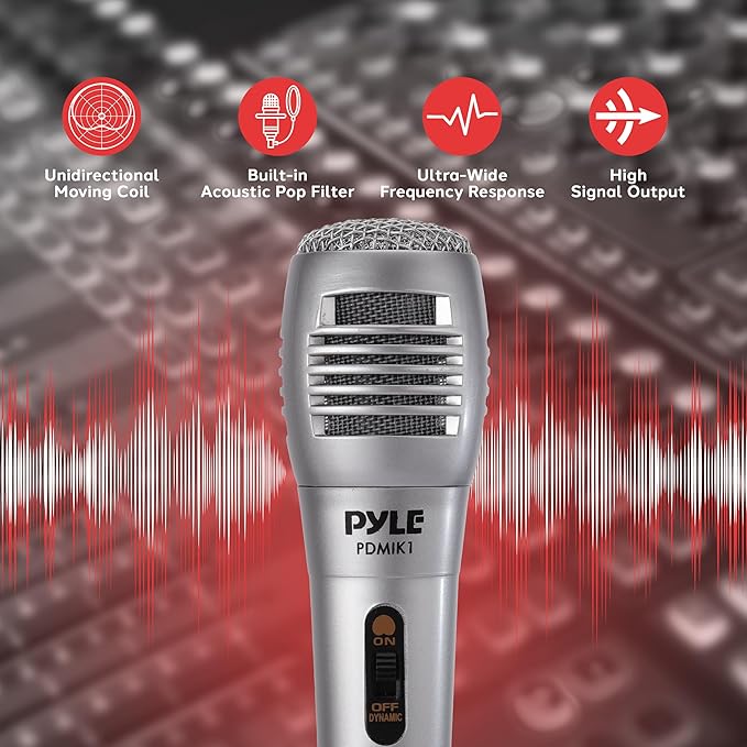 Pyle Professional Dynamic Microphone - 4-Pack Unidirectional Handheld Mic with Built-in Pop Filter High Signal Output 6.5 ft. XLR Audio Cable Ideal for Stage Karaoke &amp Studio Performances