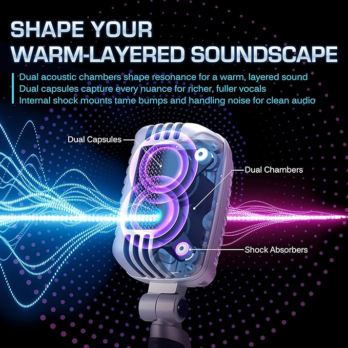 CAROL CLM-101 Professional Vintage Wired Microphone – Dynamic Supercardioid with Dual Microphone-Capsules for Singing Karaoke and Stage Includes Mic Storage Bag &amp Switch(Cable Not Included) -