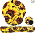 Sunflower Keyboard Wrist Rest+Mouse Pad with Wrist Support Gel+Coaster Set Ergonomic Design Enlarged Memory Foam Easy Typing Pain Relief Carpal Tunnel Cushion Kit for Computer Laptop Home Office