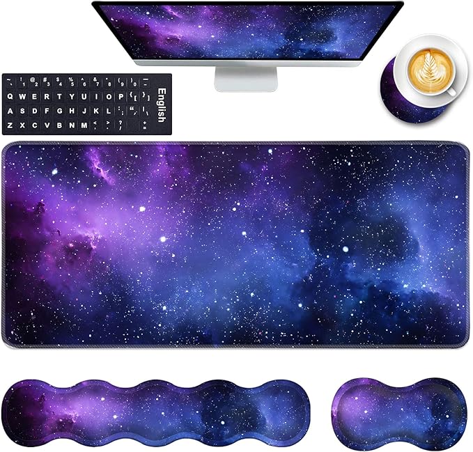 Keyboard Wrist Rest and Mouse Pad with Wrist Support Set Ergonomic CoasterMemory FoamEasy Typing Pain ReliefLarge XL Desk Mat 31.5x 11.8Galaxy Design