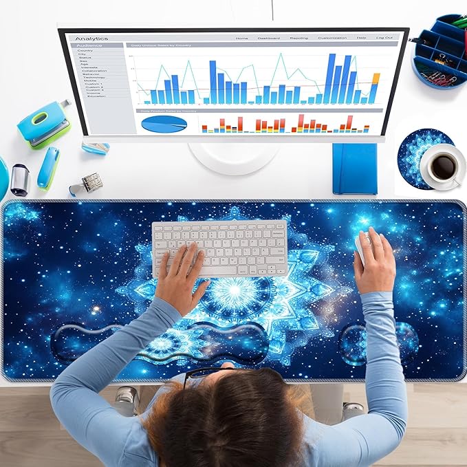 Keyboard Wrist Rest+Mouse Wrist Pad+Desk Pad SetMemory Foam Ergonomic Easy Typing Pain Relief for Computer Laptop Office Home - Starry Sky Mandala