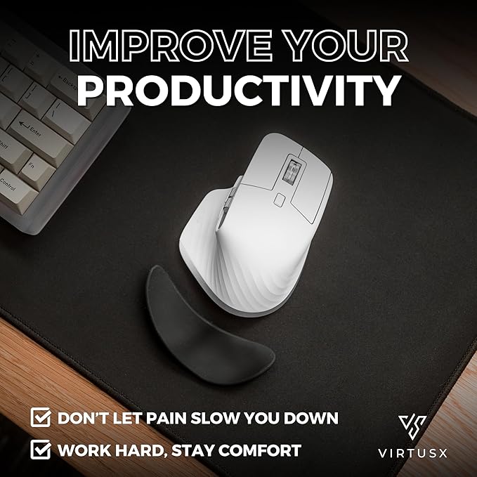 Virtusx Ergonomic Wrist Rest for Mouse Right-Handed Gliding and Sliding Palm Wrist Support Pad Carpal Tunnel and Pain Relief Desk Accessories for Office Work Gaming Coding