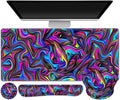 Gaming Mouse Pad Large Desk Mat Cute Desk Pad Protector 4in1 XXL Mousepad + Keyboard Wrist Rest+Mouse Wrist Rest+Coaster Set with Ergonomic Desk Pad for Home Office Computer Dazzling Bright Color