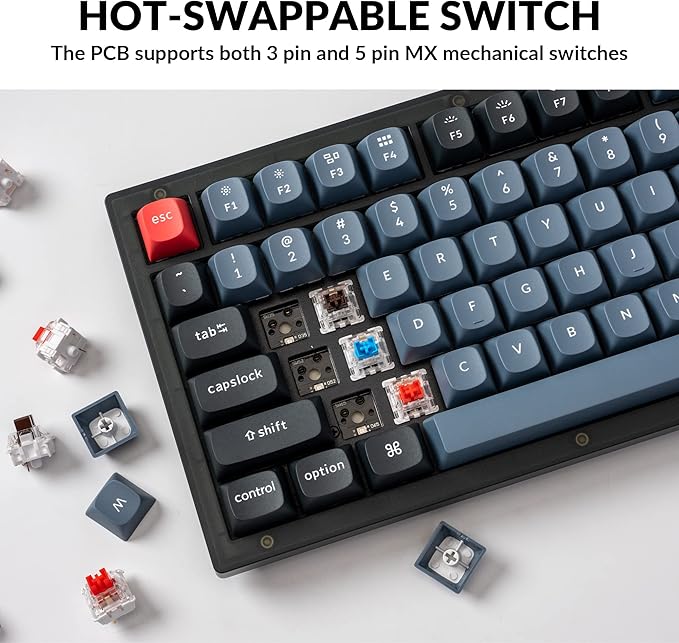 Keychron V3 Wired Custom Mechanical Keyboard Knob Version TKL QMK/VIA Programmable Macro with Hot-swappable Keychron K Pro Red Switch Compatible with Mac Windows Linux (Frosted Black-Translucent)