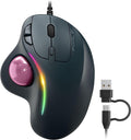 Wired Trackball Mouse with RGB Lighting Ergonomic Thumb Control to Reduce Muscle Strain 5 Adjustable DPI Dual USB-C &amp USB-A Connectivity Compatible with PC Laptop Mac Windows-Pink