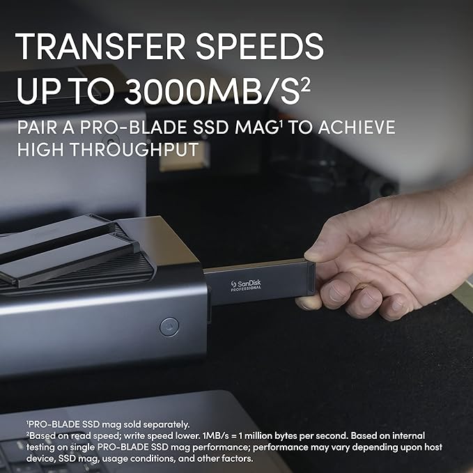 SanDisk Professional 0TB PRO-Blade Station - Powerful 4-Bay PRO-Blade SSD Mag Enclosure Thunderbolt 3 and USB-C Up to 3000MB/s Read - SDPM34F-0000-GBABD
