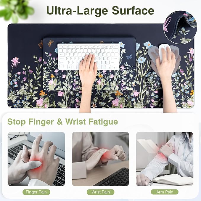 Ospelelf Keyboard Wrist Rest Stand Pad and Ergonomic Mouse Pad Set with Large Mousepad Memory Foam Comfort Premium Office Desk Accessories for Pain Relief Moonlit Blossoms