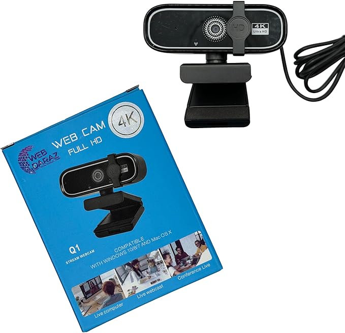 FHD 4K Webcam with AutoFocus USB Desktop Camera Black Webcam Built-in Microphone for Video Conferencing Online Meetings Universal Tripod-Ready Clip fits laptops and LCD Monitors.