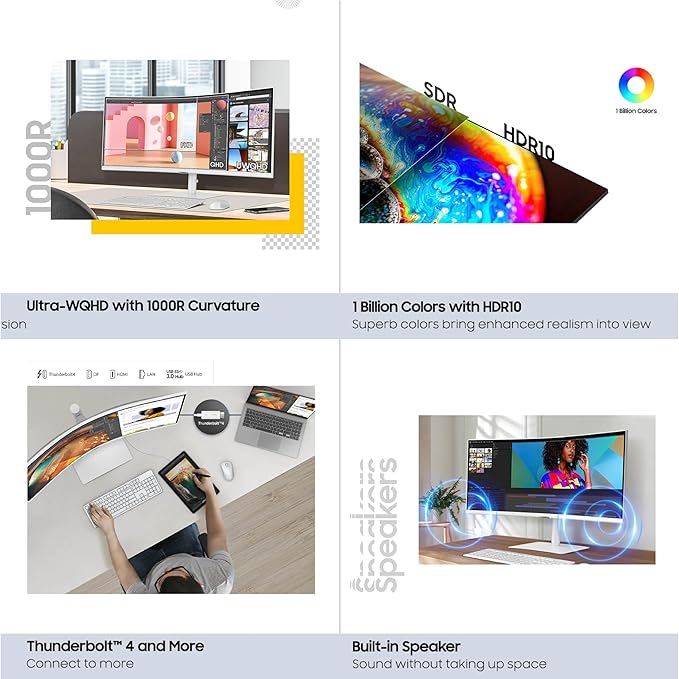 Samsung 34” ViewFinity (S65TC) Series Ultra-WQHD 1000R Curved Computer Monitor HDR10 100Hz AMD FreeSync Thunderbolt 4 Height Adjustable Stand Built-in Speakers Eye Care LS34C650TANXGO 2024